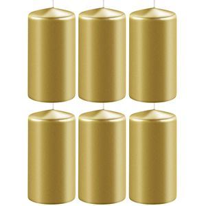 8x Metallic gouden cilinderkaarsen/stompkaarsen 6 x 8 cm 27 branduren - Geurloze kaarsen metallic goud - Woondecoraties