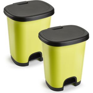 2x Stuks afvalemmer/vuilnisemmer/pedaalemmer 27 liter in het kiwi groen/zwart met deksel en pedaal - Pedaalemmers