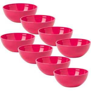 Plasticforte kommetjes/schaaltjes - 8x - dessert/ontbijt - kunststof - D12 x H5 cm - fuchsia roze