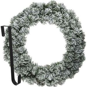 Kerstkrans 60 cm - groen - besneeuwd - met hanger/ophanghaak - kerstversiering - Kerstkransen