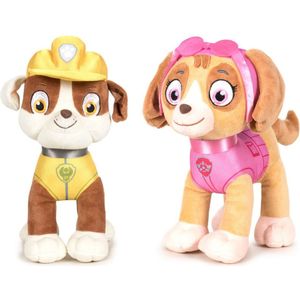 Paw Patrol knuffels setje van 2x karakters Rubble en Skye 27 cm - Kinder speelgoed hondjes cadeau