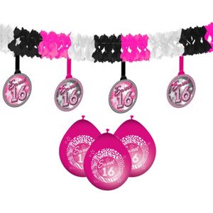 Sweet 16/Sixteen versiering pakket slingers/ballonnen roze - Feestpakketten