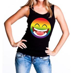 emoticon/emoji regenboog gay pride tanktop zwart dames - Feestshirts