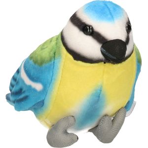 Knuffeldier Pimpelmees vogel - zachte pluche stof - blauw/geel - 10 cm - Vogel knuffels