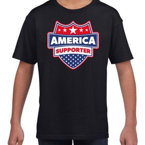 Amerika / America schild supporter  t-shirt zwart voor kinderen - Feestshirts