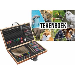 Complete teken/schilder doos 88-delig met een A4 Dieren schetsboek - Potlodendozen