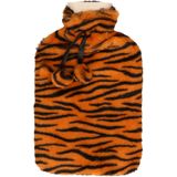 H&S Collection - Warmwaterkruik - Oranje/Zwart - 1,75L - Met Zachte Dierenprint Hoes