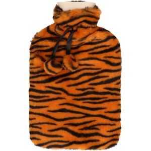 H&S Collection - Warmwaterkruik - Oranje/Zwart - 1,75L - Met Zachte Dierenprint Hoes