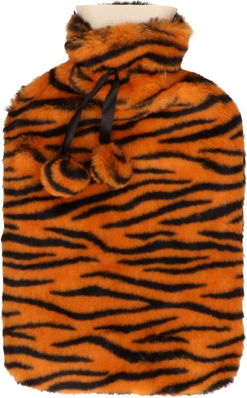 H&S Collection - Warmwaterkruik - Oranje/Zwart - 1,75L - Met Zachte Dierenprint Hoes