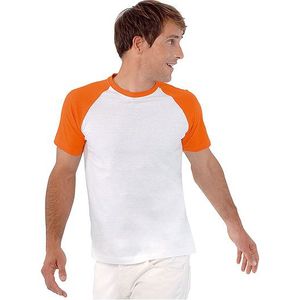 Heren baseball shirt wit/oranje - Feestshirts