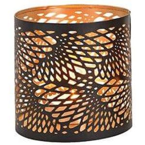 1x Theelichthouders/waxinelichthouders windlichten zwart/goud spiraal/lijnen patroon 13 cm - Waxinelichtjeshouders