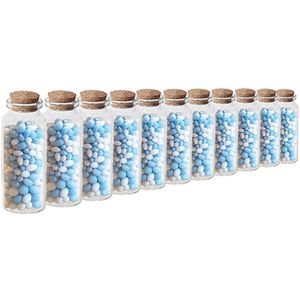48x Geboorte bedankjes mini transparante glazen flesjes met kurken dop 18 ml - Uitdeelcadeaus