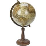 Decoratie wereldbol/globe beige op mangohouten voet 16 x 32 cm - Wereldbollen