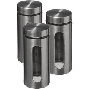 3x stuks voorraadbussen/voorraadpotten 1,25L RVS met deksel - 1250 ml - Voorraadpotten met luchtdichte deksel
