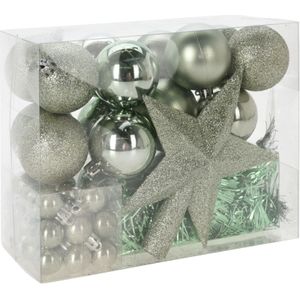 Kerstballen set 54-dlg - met piek - kunststof - mint groen - voor kleine boom - Kerstbal