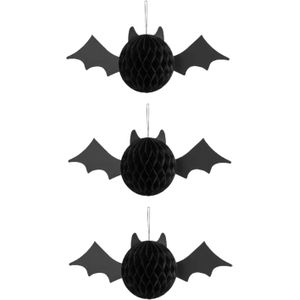 Halloween thema hangende vleermuis - 3x - zwart - papier - 45 cm - Hangdecoratie
