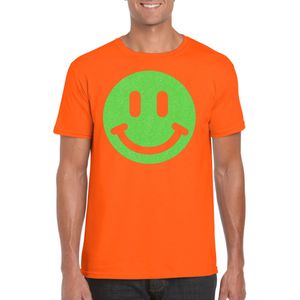 Verkleed T-shirt voor heren - smiley - oranje - carnaval/foute party - feestkleding - Feestshirts