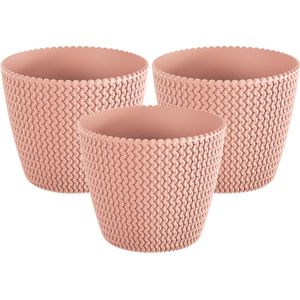 Set van 3x stuks plantenpotten/bloempotten kunststof dia 13 cm en hoogte 11 cm zalm roze - Plantenpotten