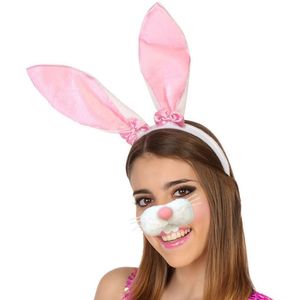 Paashaas/konijn verkleed set - oren diadeem met tandjes/snuitje - roze - voor volwassenen - Verkleedmaskers