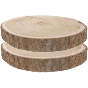 Set van 2x stuks decoratie paulowna houten boomschijf dia 29-34 cm - kaarsenbord/kaarsenplateau - Decoratief object