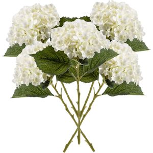 Kunstbloem Hortensia tak - 5x - Annabelle - 52 cm - creme - Kunst zijdebloem - Hydrangea - Kunsttakken