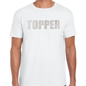 Glitter t-shirt wit Topper rhinestones steentjes voor heren - Glitter shirt/ outfit - Feestshirts