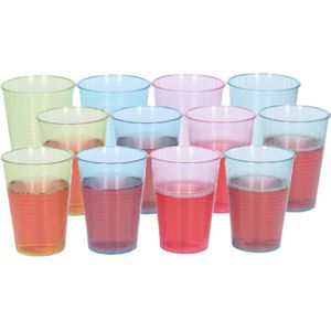 48x stuks Drinkglazen/limonadeglazen gekleurd 200 ml - Sapglazen/waterglazen onbreekbaar kunststof voor kinderen
