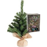 Kleine kunst kerstboom - H45 cm- incl. gekleurde kerstballen lichtsnoer - Kunstkerstboom