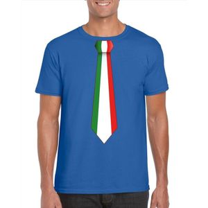 Blauw t-shirt met Italie vlag stropdas heren - Feestshirts
