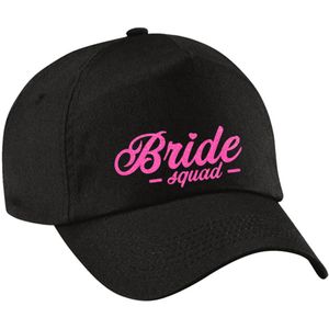 Vrijgezellenfeest pet voor dames - Bride Squad - zwart - roze glitters - bruiloft/trouwen - Verkleedhoofddeksels