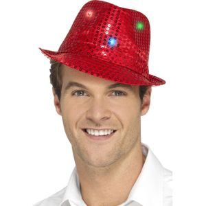 Pailletten feest/verkleed hoedje rood met LED lichtjes - Verkleedhoofddeksels
