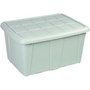 Opslagbox kist van 60 liter met deksel - Mintgroen - kunststof - 63 x 46 x 32 cm - Opbergbox