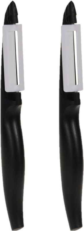 Excellent Houseware dunschiller/aardappelmesje - 2x stuks - kunststof - zwart