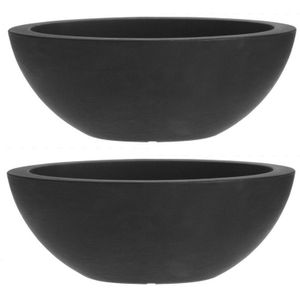 2x stuks antraciet grijze pot voor planten 52 x 24 cm ovaal - Plantenpotten