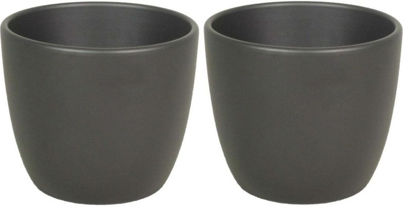 Bloempot mat antraciet grijs keramiek voor kamerplant H12.5 x D13.5 cm - Plantenpotten