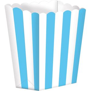5x stuks Popcorn/snoep bakjes licht blauw/wit - Wegwerpbakjes