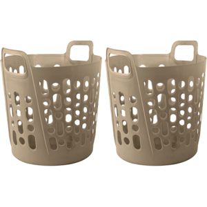 Flexibele wasmand - 2x - beige - 45 liter - kunststof - 41 x 44 x 48 cm - Wasmanden