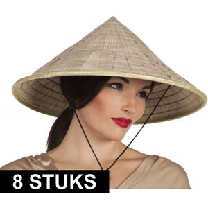 8x Chinese stro hoeden met punt - Verkleedhoofddeksels