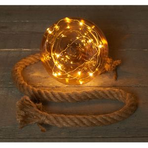 1x stuks verlichte glazen kerstballen aan touw met 10 lampjes goud/warm wit 10 cm - kerstverlichting figuur