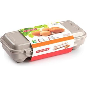 Plasticforte Eierdoos - koelkast organizer eierhouder - 10 eieren - taupe - kunststof - 27 x 12,5 cm