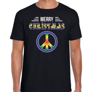 Merry Christmas hippie fout Kerstshirt / t-shirt zwart voor heren - kerst t-shirts