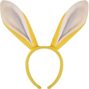 Konijnen/bunny oren geel met wit voor volwassenen 27 x 28 cm - Verkleedhoofddeksels