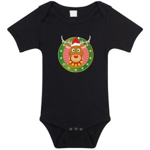 Kerst rompertje met Rendier Rudolf print zwart baby - Rompertjes