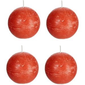4x Oranje rustieke bolkaarsen 8 cm 24 branduren - Ronde geurloze kaarsen - Woondecoraties