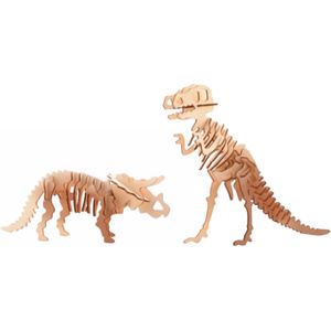 Cornelissen 3D puzzel set - dino's T-Rex en Triceratops - hout - 23 cm