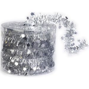Feestversiering folie slinger zilver dun 700 cm kunststof/plastic kerstversiering - Kerstslingers