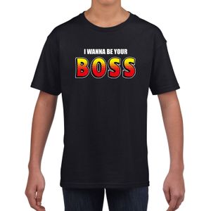 I wanna be your boss fun tekst t-shirt zwart kids - Feestshirts