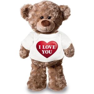 Knuffelbeer met I Love You Hart T-shirt 43 cm - Valentijnsdag Cadeau