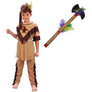 Carnavalskleding indiaan met tomahawk maat S voor jongens/meisjes - Carnavalskostuums