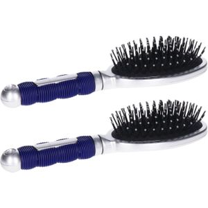 Hairmaster - Haarborstel - Zilver met Blauw Handvat - 23 x 6 cm - Kunststof